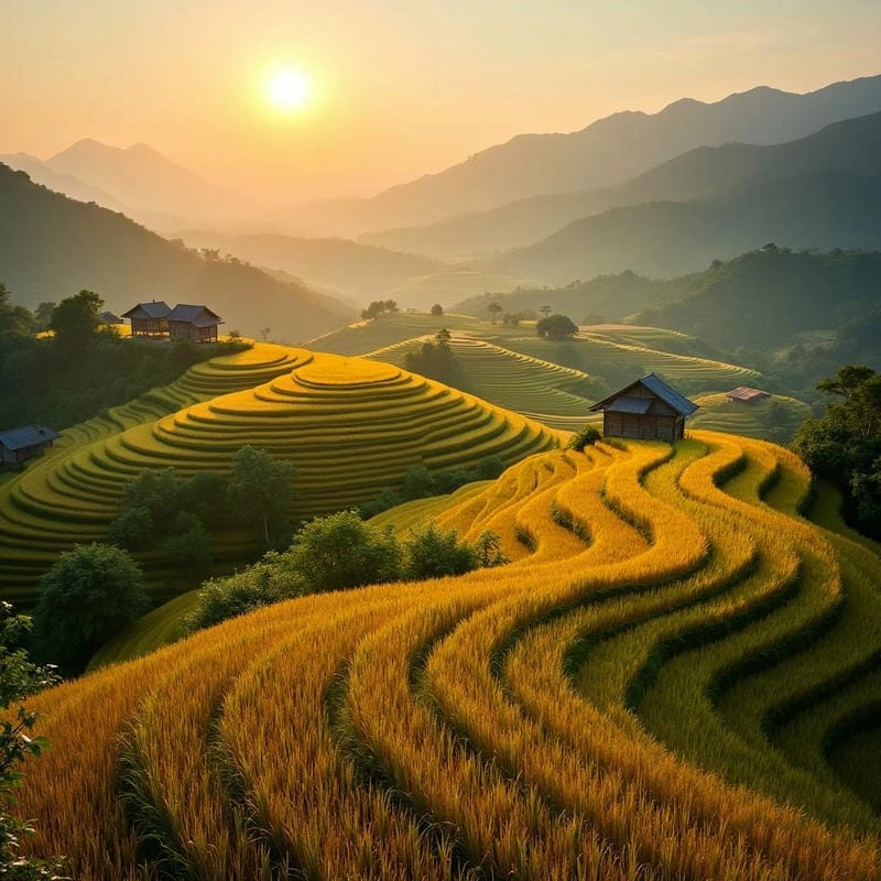 Ánh trăng rọi xuống mùa lúa về đêm lung linh