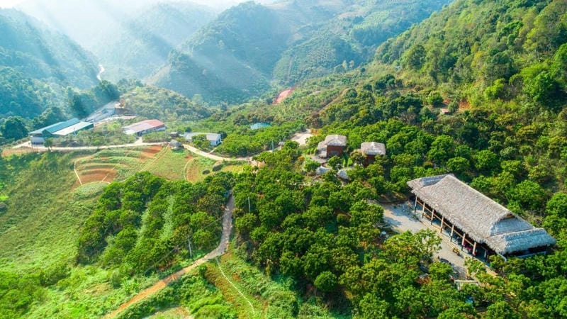 Hoàng hôn villa rực rỡ bên Villa đồi chè Mộc Châu đẹp mê hoặc