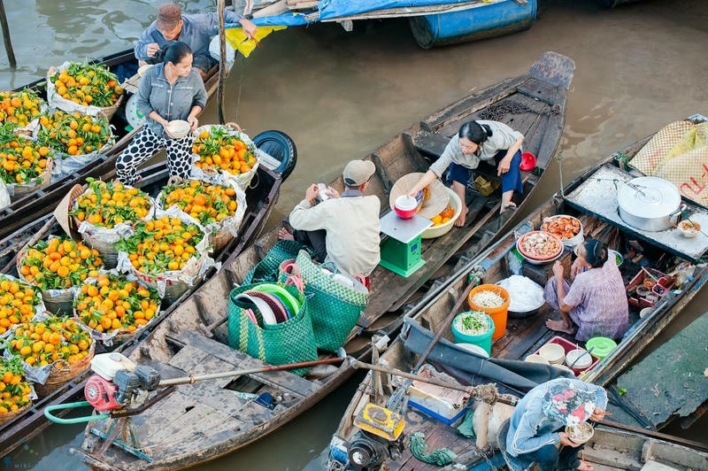 Chợ nổi miền Tây Cần Thơ trong ánh bình minh