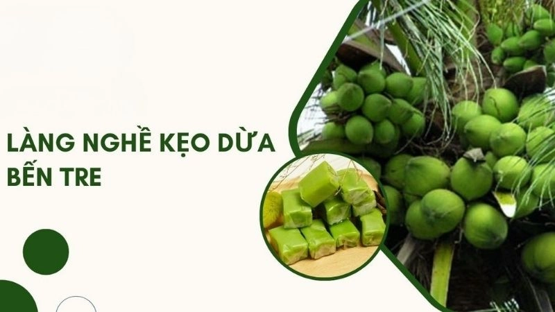  Làng nghề kẹo dừa Bến Tre nằm ở trung tâm thành phố Bến Tre, nổi tiếng khắp cả nước với những viên kẹo dừa Bến Tre thơm béo, ngọt dịu từ dừa Bến Tre trứ danh. Đây là điểm đến không thể bỏ qua trong hành trình du lịch Bến Tre. Diện tích làng nghề không lớn nhưng luôn tấp nập người đến khám phá 