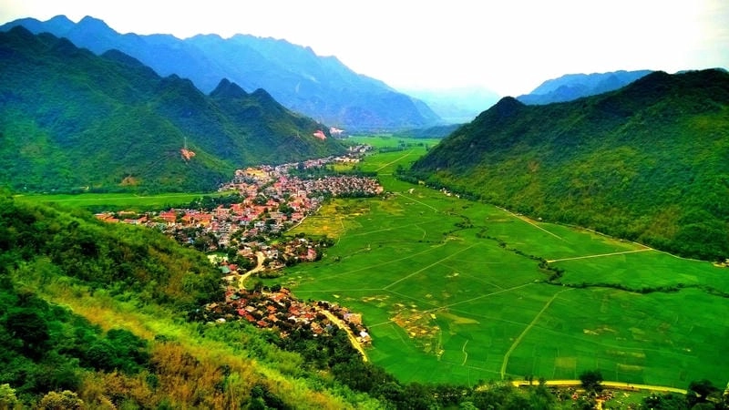 Mai Châu Hòa Bình với cánh đồng lúa xanh mướt trải dài
