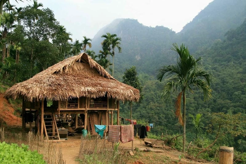 Ngỡ ngàng vẻ mộc mạc của mái lá nhà sàn Tày ở nhà sàn Tày Bắc Kạn