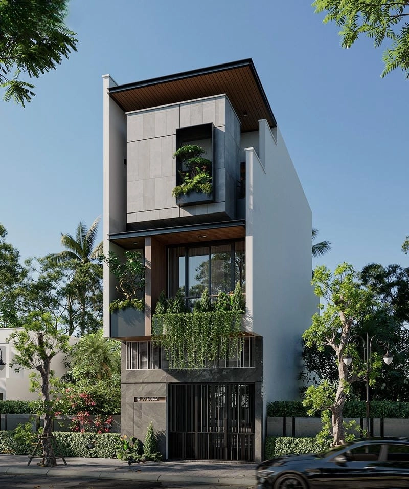 Thư giãn trên ban công nhà phố Quảng Nam của Nhà phố hiện đại Quảng Nam
