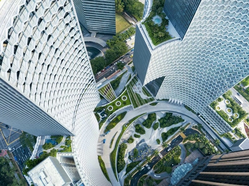 Toàn cảnh DUO Towers Singapore hiện đại giữa trung tâm Bugis