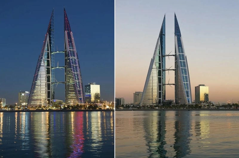 Vịnh Bahrain bao quanh Tháp đôi Bahrain World Trade Center